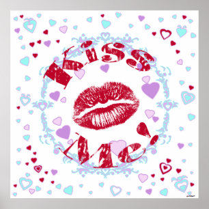 Küss mich! Rote Lippen mit Herz Poster