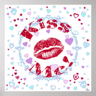 Küss mich! Rote Lippen mit Herz Poster