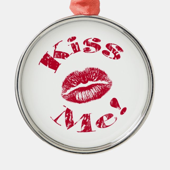 Küss mich! Rote Lippen Silbernes Ornament (Vorne)