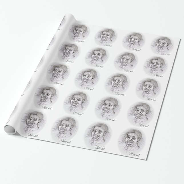 Küss mich! Stift gezeichnet Schwarzweißdesign Geschenkpapier (Ungerollt)