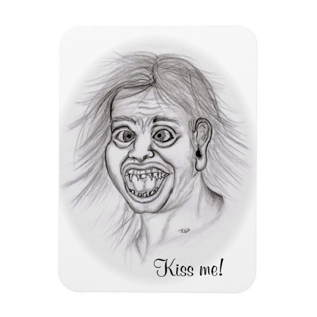 Küss mich! Stift gezeichnet Schwarzweißdesign Magnet (Vertikal)