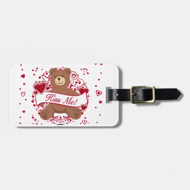 Küss mich! Valentinstag Teddybär Gepäckanhänger (Vorderseite horizontal)