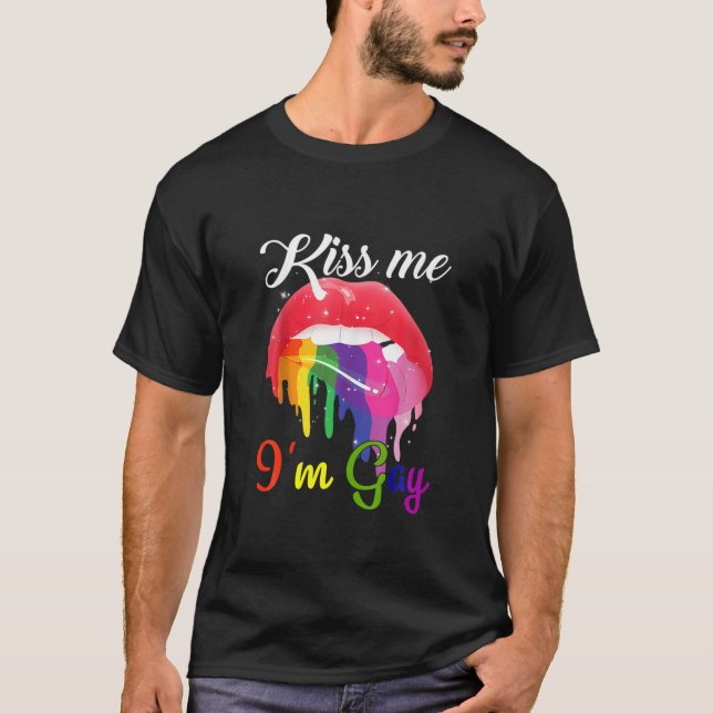 Küss mir, ich bin schwule LGBT-Pride-Regenbogenlip T-Shirt (Vorderseite)