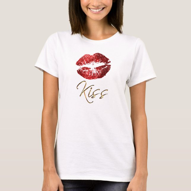 Kuss - rote Glitzer-Lippen T-Shirt (Vorderseite)