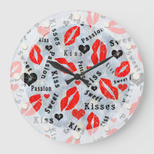 Kuss, rote Lippen. Große Wanduhr
