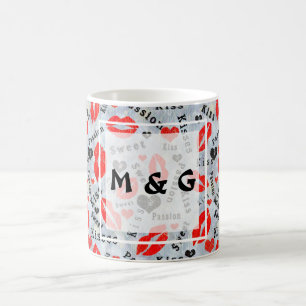 Kuss, rote Lippen. Kaffeetasse