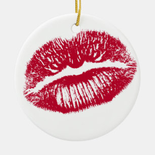 Kuss, rote Lippen Keramik Ornament