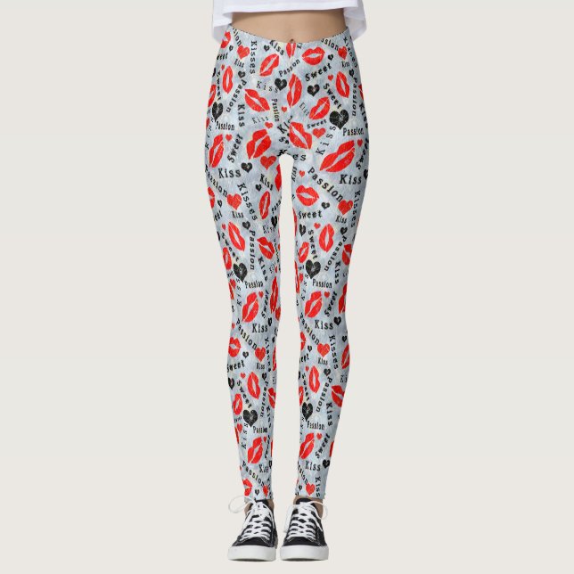 Kuss, rote Lippen. Leggings (Vorderseite)