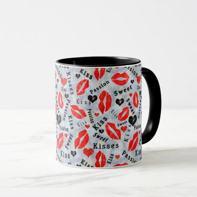 Kuss, rote Lippen. Tasse (VorderseiteRechts)