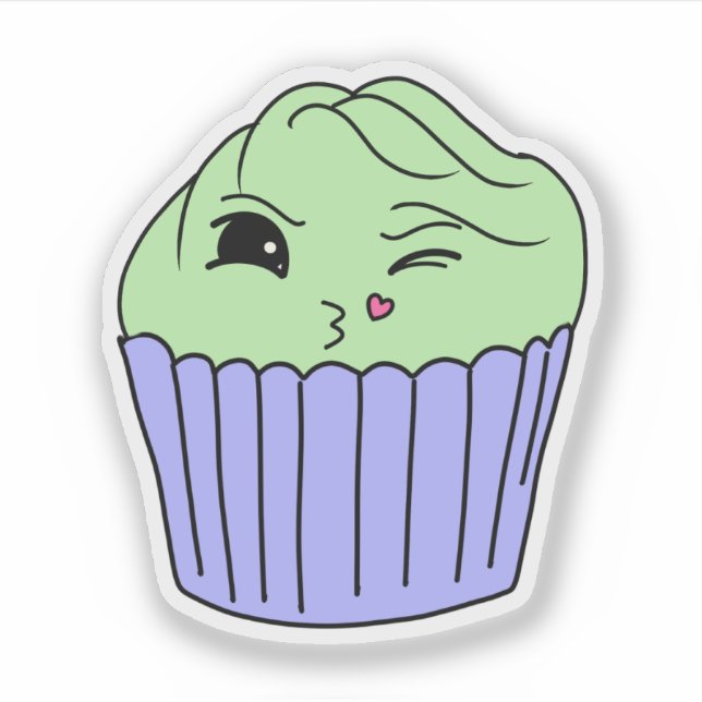 Küsschen-Minz-Cupcake Aufkleber (Vorderseite)