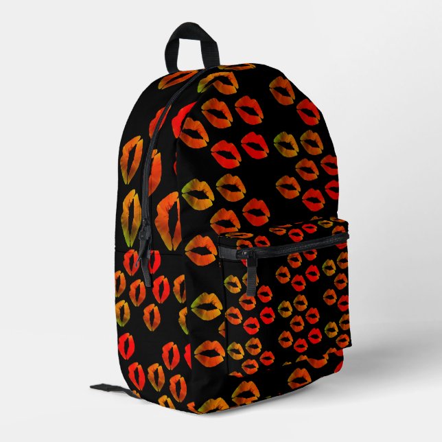 Küsse, rote Lippen Bedruckter Rucksack (Rückseitige Ecke links)