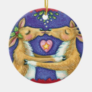 Küssen der Ren-Weihnachtsverzierung Keramik Ornament