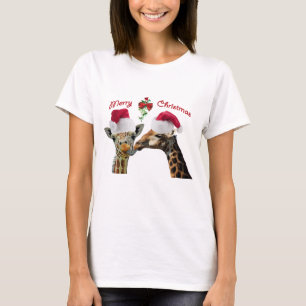 Küssen der Weihnachtsgiraffen unter Mistelzweig T-Shirt