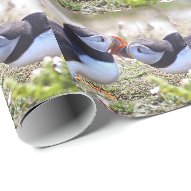 Küssen Puffins Wrapping Paper Geschenkpapier (Rolleneckpunkt)