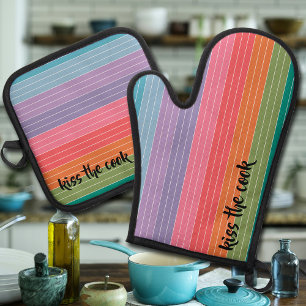 Küssen Sie den Koch leuchtend fröhliche farbenfroh Ofenhandschuh & Topflappen-Set