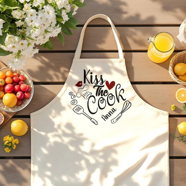 Küssen Sie den personalisierten Koch Schürze (kiss the cook aprons father grilling bbq cooking chef dad gifts ideas funny quote lips heart kitchen)