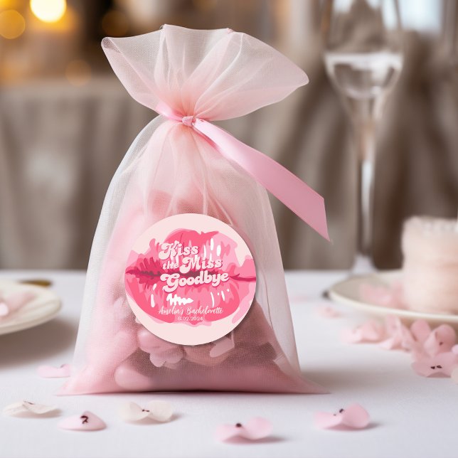 Küssen Sie sich auf Abschied Retro rosa Lippen Auf Runder Aufkleber (Von Creator hochgeladen)
