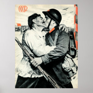 Küssen sowjetischer Soldat   Vintage UdSSR-Propaga Poster