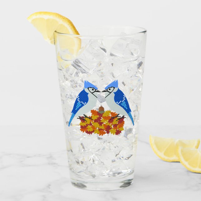 Küssen von blauen Jay Hochzeit im Herbst Glas (Vorderseite Ice)