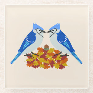 Küssen von blauen Jay Hochzeit im Herbst Glasuntersetzer