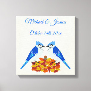 Küssen von blauen Jay Hochzeit im Herbst nach Maß Leinwanddruck