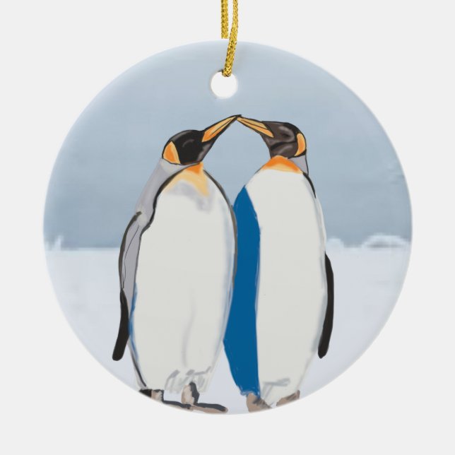 Küssen von König Pinguin Pair in der Artik Keramik Ornament (Vorne)