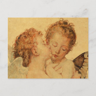 Küssende Engel von Bouguereau auf Grunge-Textur Postkarte