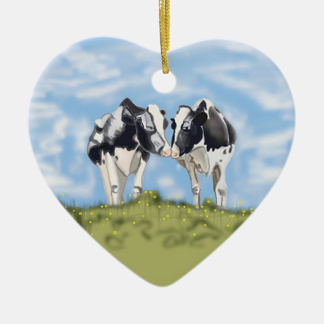 Küssende Kühe  Keramik Ornament (Vorne)