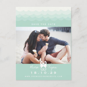 Küssende Seepferdchen Liebesherzen Strand Termin m Ankündigungspostkarte