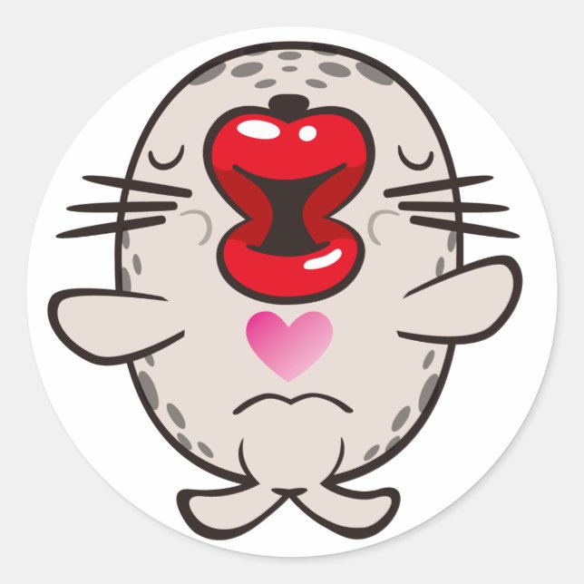 küssendes Siegel Runder Aufkleber (Vorderseite)