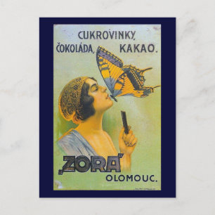 Küsst durch eine Schmetterlingsschokolade Vintage  Postkarte