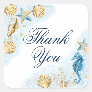 Küst Chic   Modernes Korallenriff Danke schön Quadratischer Aufkleber