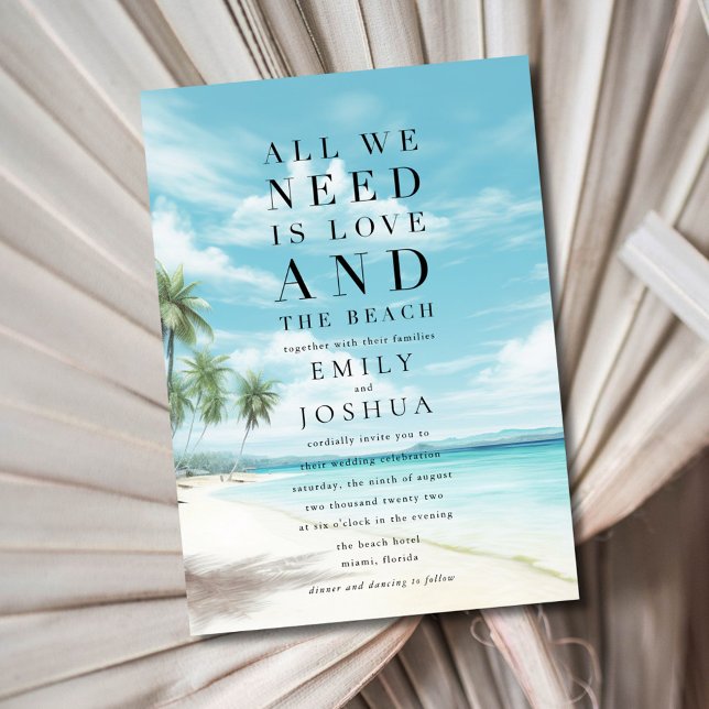 Küste Alles, was wir brauchen, ist Liebe Beach Hoc Einladung (Coastal Seaside All We Need is Love Beach Wedding Invitation)