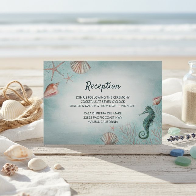 Küste | Beach Blue Nautical Wedding Empfang Begleitkarte (Von Creator hochgeladen)