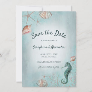 Küste Beach Blue Watercolor Seashells Coral Save The Date