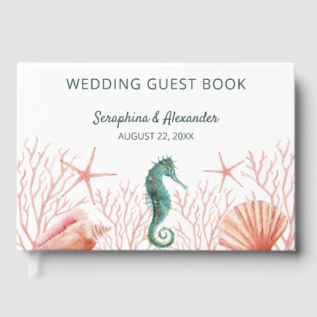 Küste | Beach Seashells Coral Reef Wedding Gästebuch (Vorderseite)