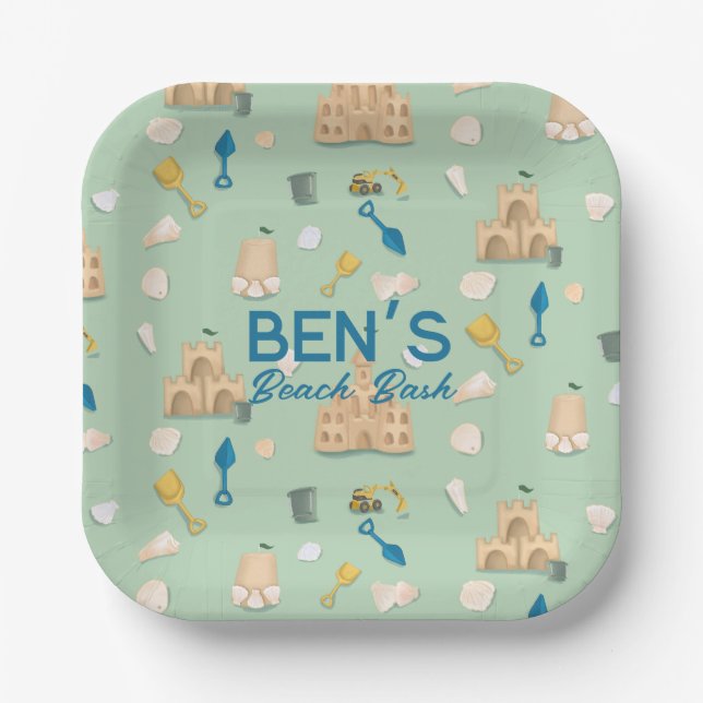 Küste Birthday Sandcastle Beach Seashell Pappteller (Vorderseite)
