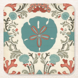 Küste - Damask I Rechteckiger Pappuntersetzer