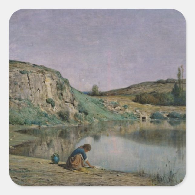 Küste des Bourget-Sees Quadratischer Aufkleber (Vorderseite)