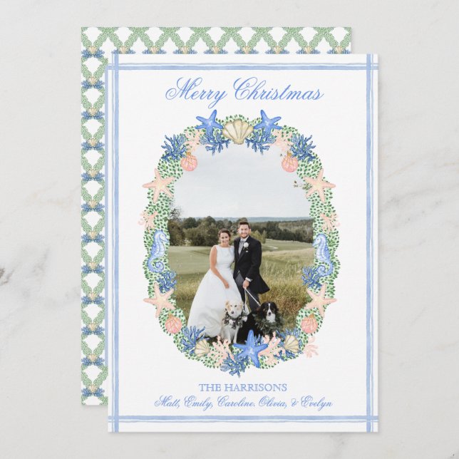 Küste Grandmillennial Weihnachten Seashell 3 Foto (Vorne/Hinten)