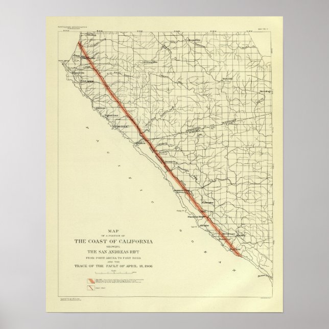 Küste Kaliforniens mit San Andreas Rift Poster (Vorne)