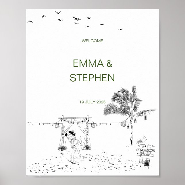 Küste Liebe Strand Sandstrand Minimal Hochzeit Poster (Vorne)