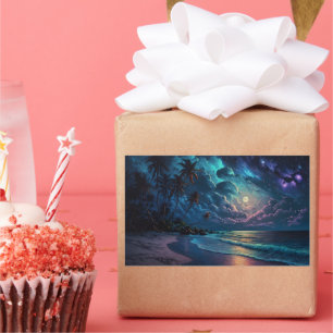 Küste, Malediven, Nachtstrand Rechteckiger Aufkleber