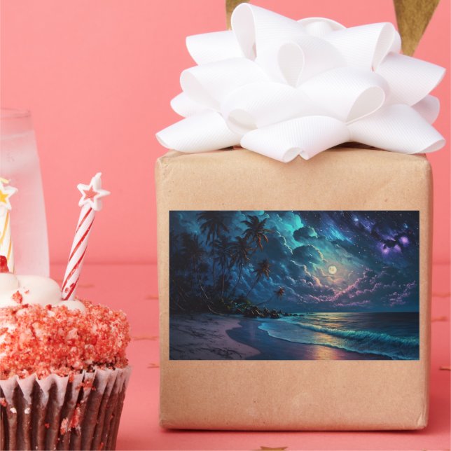 Küste, Malediven, Nachtstrand Rechteckiger Aufkleber (Party)