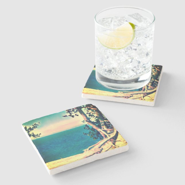 Küste Michigan! Steinuntersetzer (Seitenansicht)