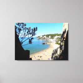 Küste mit Strand und Hotels. Digitale Kunst, Bild Leinwanddruck