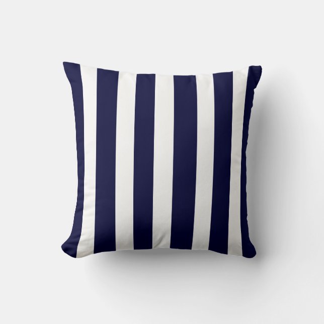 Küste Navy Blue White 2 Side Stripe Beach Kissen (Vorderseite)