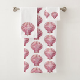 Küste rosa Seashell auf Weiß Badhandtuch Set