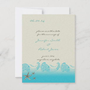 Küste Save the Date in Sand und Aqua