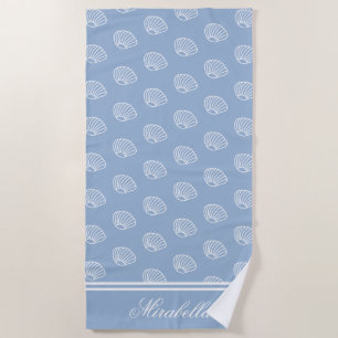 Küste Seashells Elegantes Mit Monogramm Blau Strandtuch